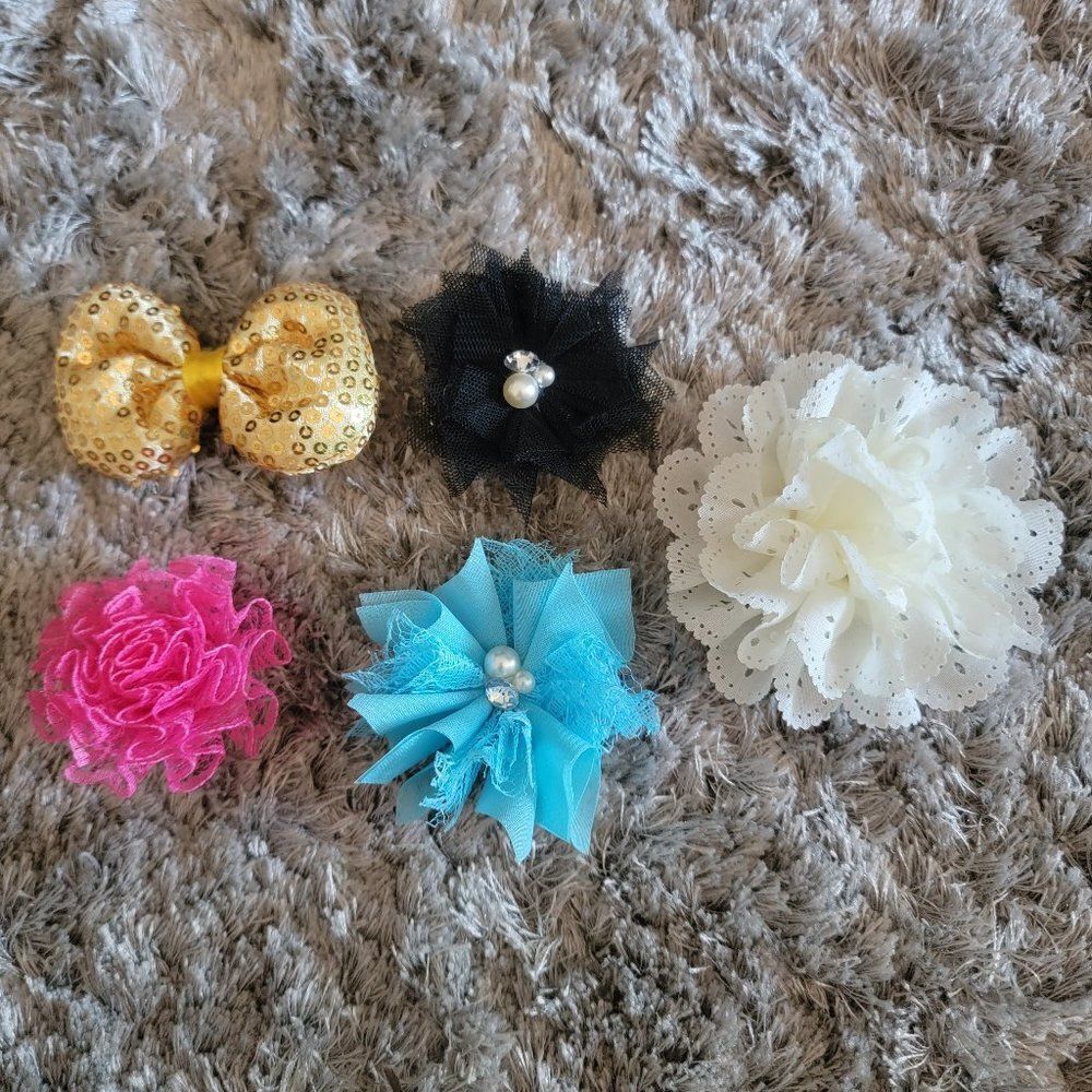 Handmade Set of Hair Clips Variety Gold Black White Blue Pink Alligator Clips